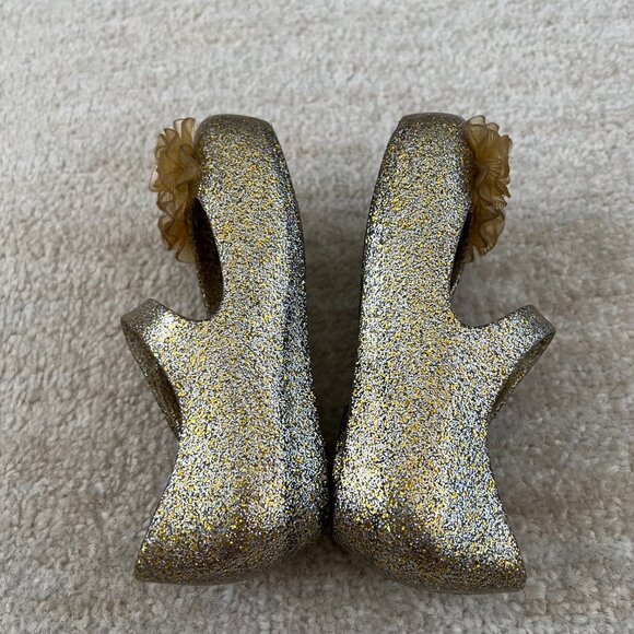 Mini Melissa Girls Ultragirl Gold Glitter Flower Sandals Toddler Shoes 10 - Picture 5 of 7